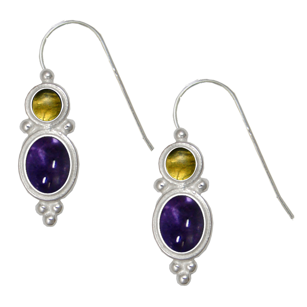 Sterling Silver Drop Dangle Earrings Iolite And Citrine